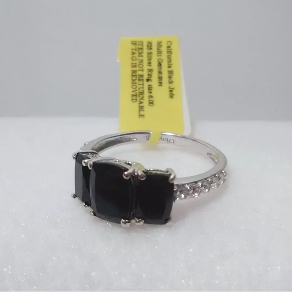 Vintage Black Jade Ring 3- Stone Platinum Over Sterling Silver Size 10 US - Picture 9 of 9